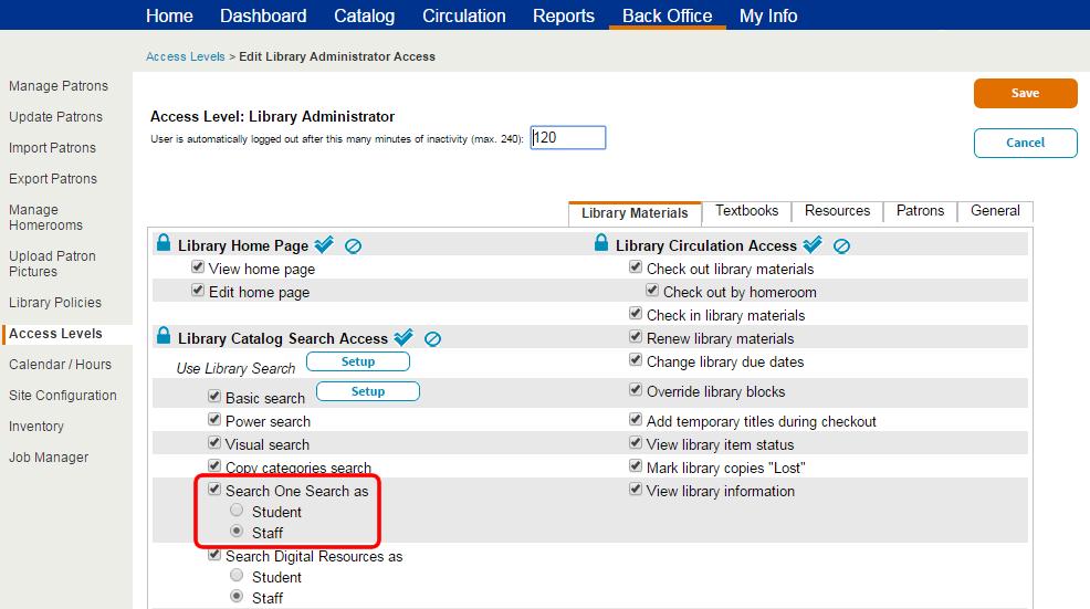 Set Up One Search Access Levels Those who will add and edit One Search databases need the correct permissions.