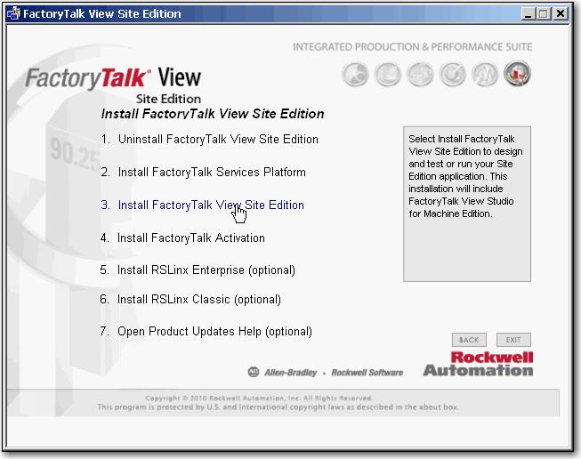 Click Install FactoryTalk View Site Edition.