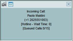 ACD Call " For calls from a call center, the following information is displayed: Calling party name Calling party number Call center name or DNIS name, followed by the time the call has been waiting
