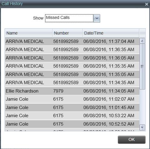 Call History Manage Calls The Call History dialog box, accessed from the Call Console via the Call History button, allows you to view your past calls.