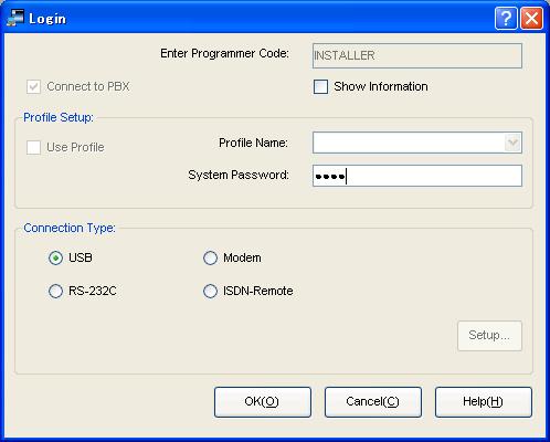 3.3 Installation of the KX-TDA30 Maintenance Console 5. a. Click the check box to connect to the Hybrid IP-PBX. Options will appear as shown here, on the left. b. Enter the system password for installer (default: 1234).