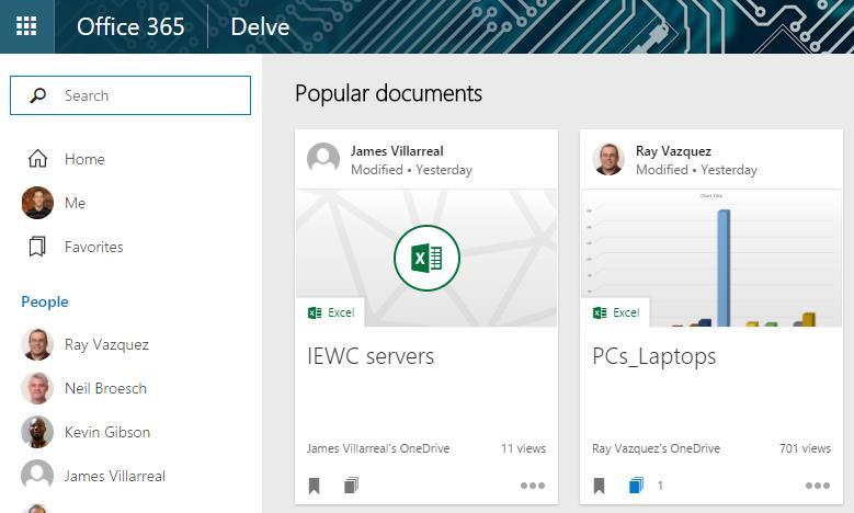 2. You ve now landed on the Delve homepage. Delve uses an intuitive tile-based layout where each tile represents a single file or document.