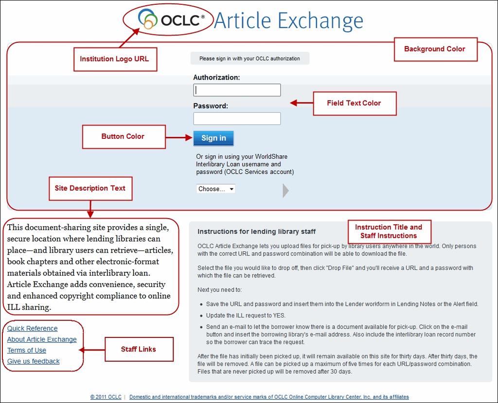 Article Exchange - Custom Configuration Use this screen to customize your settings for OCLC Article Exchange.
