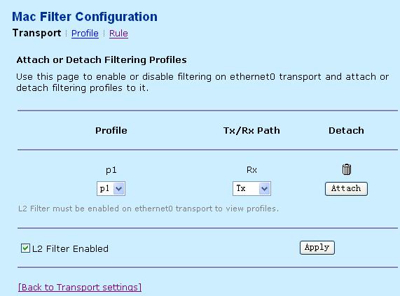. You can configure p1 attach Tx Path for the Ethernet transport, and it