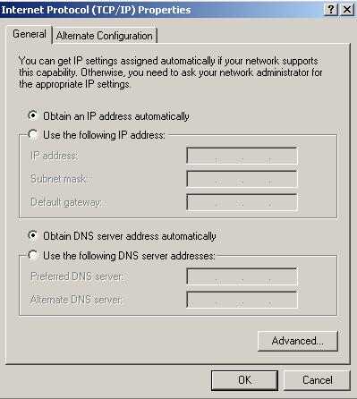 Figure 3 displays the TCP/IP Properties dialog box in the Windows XP system. Figure 3 Windows XP (1) Open the Control Panel and click Network Connections.