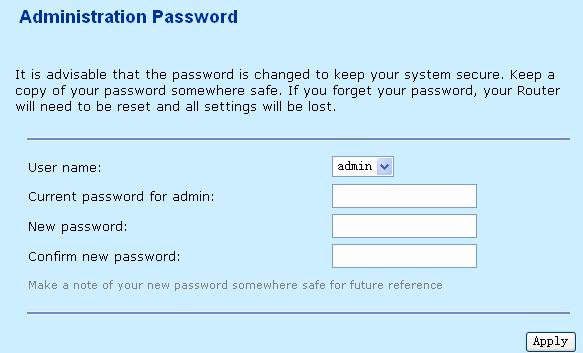 3.9.6 Change Password Choose Admin > Change Password and the following page appears. If logging in to the modem as a super user, you can modify the password of the modem.