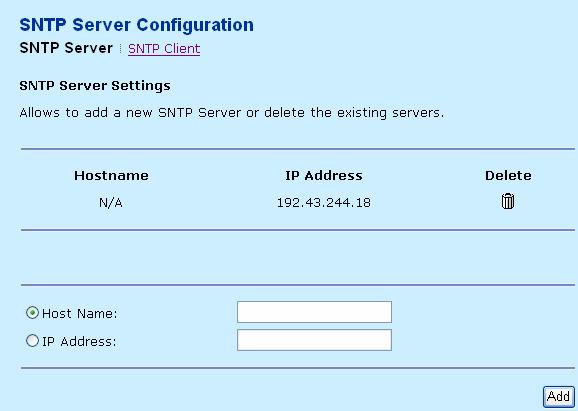 Sample 2: Add IP address of the SNTP server.