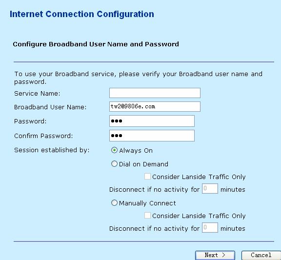 The following table describes the parameters of this page. Field Description Service Name Enter the service name provided by the ISP. It may not fill.