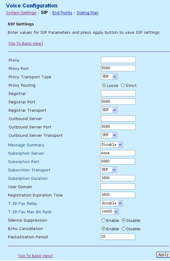 3.4.4.3 End Points Click End Points in the VoIP Configuration page and the following page appears.