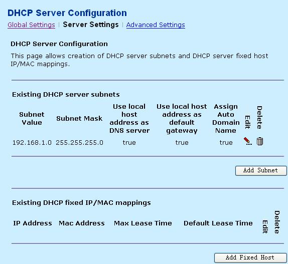 Field Description status must be disabled for adding a new DHCP server or deleting an existing DHCP server. 3.4.5.2 Server Settings Click Server Settings and the following page appears.
