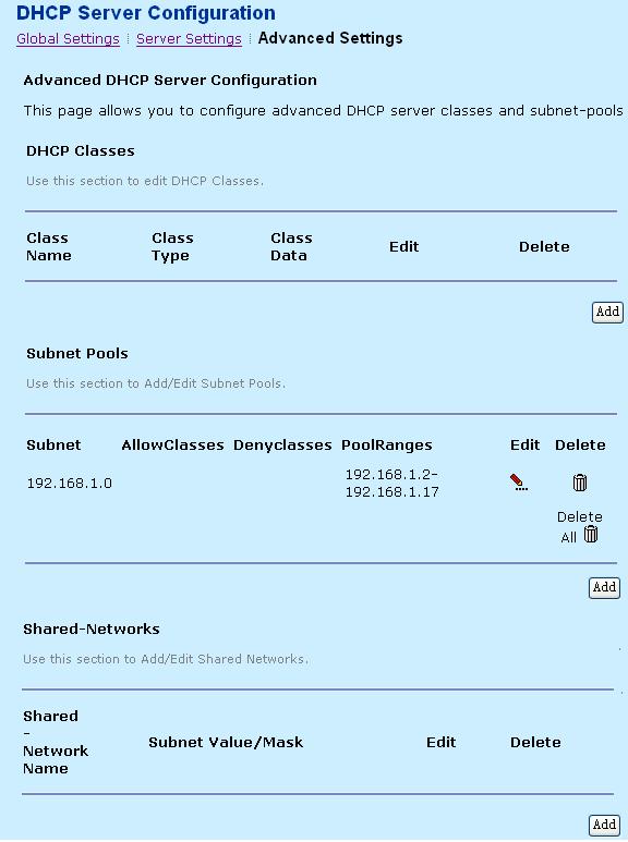 Click Add in the DHCP Classes page and the following