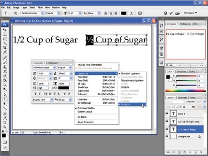 Chapter 5 Text, Shapes, and Layer Styles 177 Figure 5-10. The O next to a font means it is an OpenType font, compatible with both Windows and MacOS.