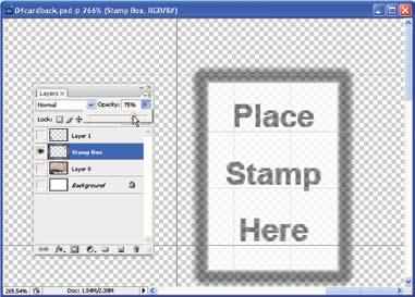 Chapter 5 Text, Shapes, and Layer Styles 217 7. Hide all layers except for the three text layers and the Stamp Box layer by clicking their eye icons. 9 8.