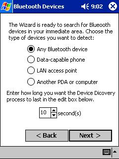 4. Do one of the following to launch the Bluetooth Device Discovery wizard: Tap the eyeballs