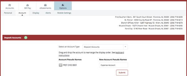Options Customize your Online Banking experience by clicking on the Settings tab, where you ll find the following options: Personal Change your email address Change your password reset question &