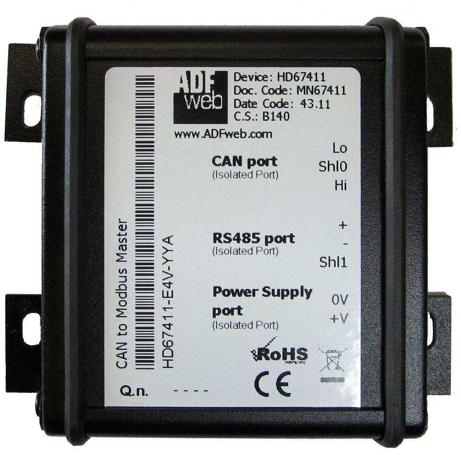 range: -40 C / 105 C (-40 F / 221 F) For other Gateways / Bridges: CAN from/to Modbus See also the following links: www.adfweb.com?