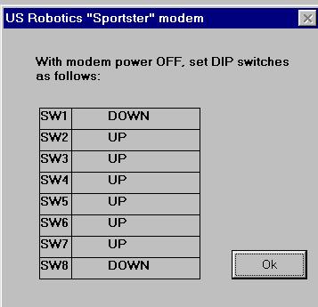 6. The default modem commands for the US Robotics Sportster appear
