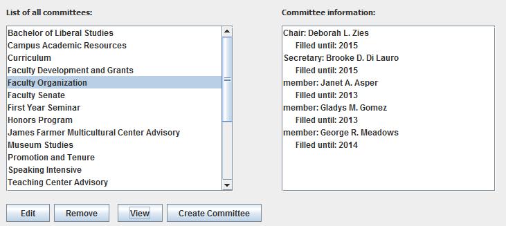 In the Committee information box on the right, a list of all positions on the committee will be displayed along with who is currently filling them and in what year their assignment ends. Figure 2.3.