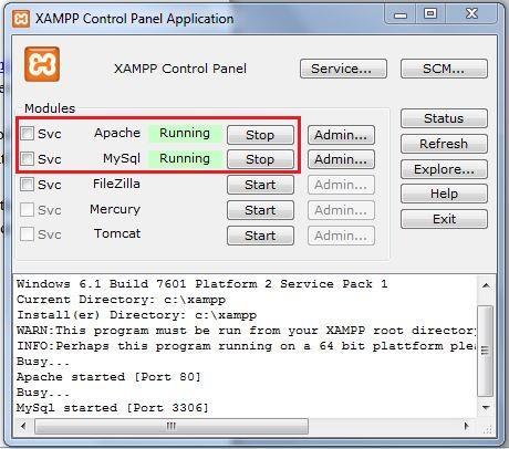 13 Section 3: Exporting the Database 1. With Xampp open, make sure that both Apache and MYSQL.