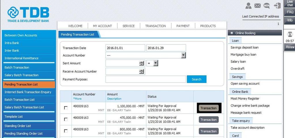 In case of several transactions, check transactions and click on bulk transaction button for bulk transaction.