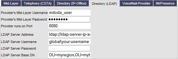 select Directory (LDAP). Enter the details for the LDAP connection. d. Select VoiceMail-Provider.