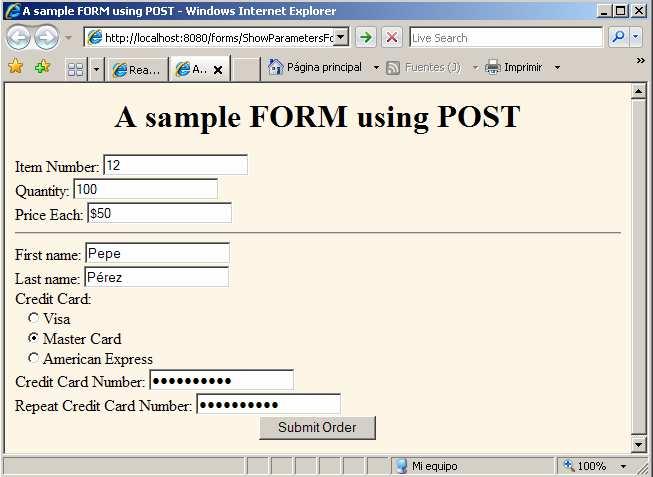Example 4: HTML Form <form action="/servlet/coreservlets.
