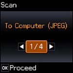 The scan options are displayed: 4. Press the arrow buttons to select a scan option and press the OK button. To Computer (JPEG) saves your scan file directly to your computer.