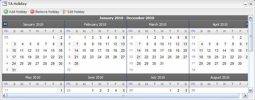 The drop-down list under each day indicates the daily work schedule selected for that day. A blank drop-down list means that no work schedule is assigned for that day. 7. Click Save.