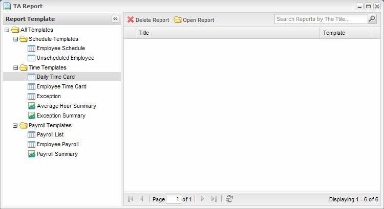 10 GV-TAWeb 10.4 TA Report: Looking Up Records TA Report allows you to look up workforce schedules, attendance record, payroll and summaries of each department s data. 1. Click the TA Report icon.