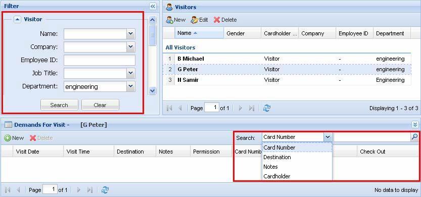 11 GV-VMWeb 11.5 Searching GV-VMWeb Database To search for visitors with certain criteria, type the visitor s information in the Filter section on the left and click the Search button.