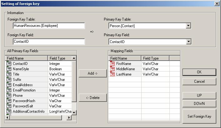 5. In the left side of the mapping field dialog box, select the field(s) of the source database corresponding to the Name field of the GV-ASManager database. Then click Add.
