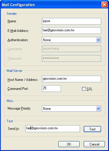 7.2.2 Setting E-Mail Server Before you can send out e-mail alerts, you should configure the e-mail server. 1. On the menu bar, click Tools and select Email Server Settings. This dialog box appears.