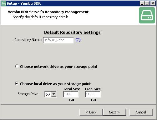 The next wizard will ask to specify the repository details to store the backup data, and you have to choose one of the two options given. 1.