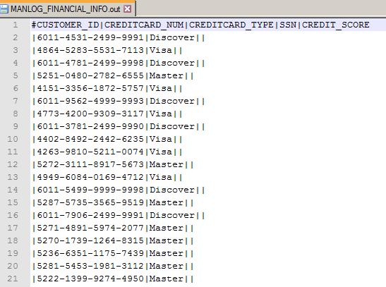 Sample Output After the data generation plan succeeds, you can view the generated test data in the following target columns: CREDITCARD_NUM and CREDITCARD_TYPE.