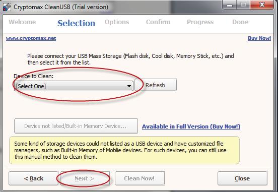Start the CleanUSB program from the Desktop to zero-out the logical volume on thumb drive.