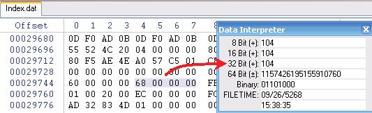 ) This second date denotes the LAST ACCESS DATE AND TIME (last visit to the address listed in the record). What is the 64-bit date code found at record offsets 17-24?