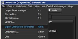 10.1 Exporting certificates from CineAsset 10 Working with certificates and KDMs When building a DCP with encrypted content, you must generate a KDM.