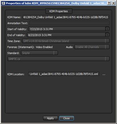 In the CineAsset main window, scroll to Kdm/Certificate Manager and click Kdm Manager. Figure 99: CineAsset main window 2. In the Kdm Manager window, select your KDM and click Properties. 3.