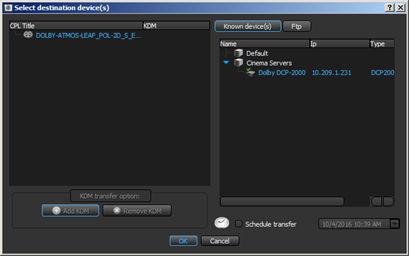 11.3 Exporting a Digital Cinema Package to an FTP site Figure 109: CineAsset main window 2. In the Select destination device(s) window, select the DCP in the left section. 3.