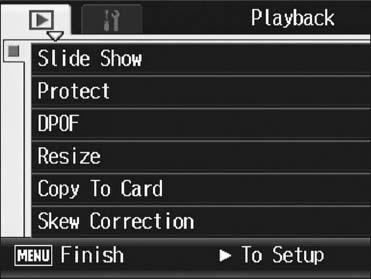 3 Other Playback Functions Playback Menu Press the MENU/OK button in playback mode to display the playback menu. The playback menu allows you to make the settings for the following functions.