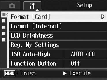 Preparing the SD Memory Card (Format [Card]) If the error message [Card Error] is displayed when an SD memory card is loaded into the camera or the card has been used with a computer or other device,