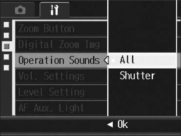 Changing the Operation Sound Setting (Operation Sounds) The following five operation sounds are made during camera operation. Start sound : Sound when the camera is turned on.