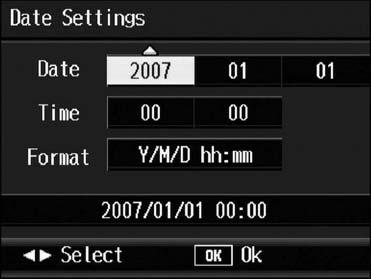 Setting the Date and Time (Date Settings) You can shoot still images with the time or date stamped onto the picture. The date/time setting on the setup menu is explained here.