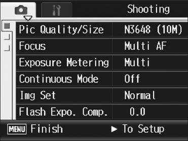 Using the Menu This explains how to make the settings. Use the!"$ buttons and MENU/OK button to select and set an item. 1 Press the MENU/OK button in shooting mode.