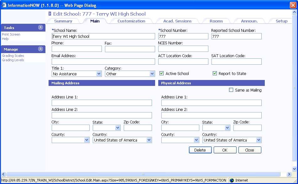 Note that the user s security level will determine which schools may be viewed here. By default, Administrators may view all schools.