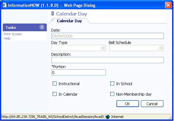 To remove this date (09/04/2006) as an attendance day, uncheck all check boxes and change the