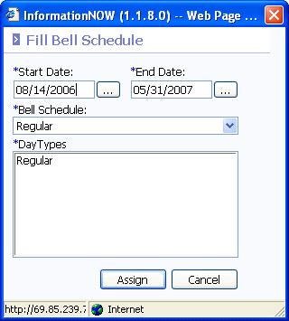 Adding Bell Schedules to Calendar To add Bell Schedules to the calendar, click on Fill Bell Schedules on the left of the screen under Manage.
