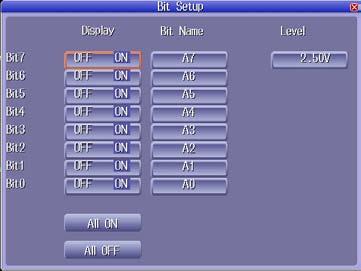 1.2 Setting the Vertical Axis (Logic Signal) This section explains the following settings (which are related to the vertical axis for logic signals): Display on and off, label name, and threshold