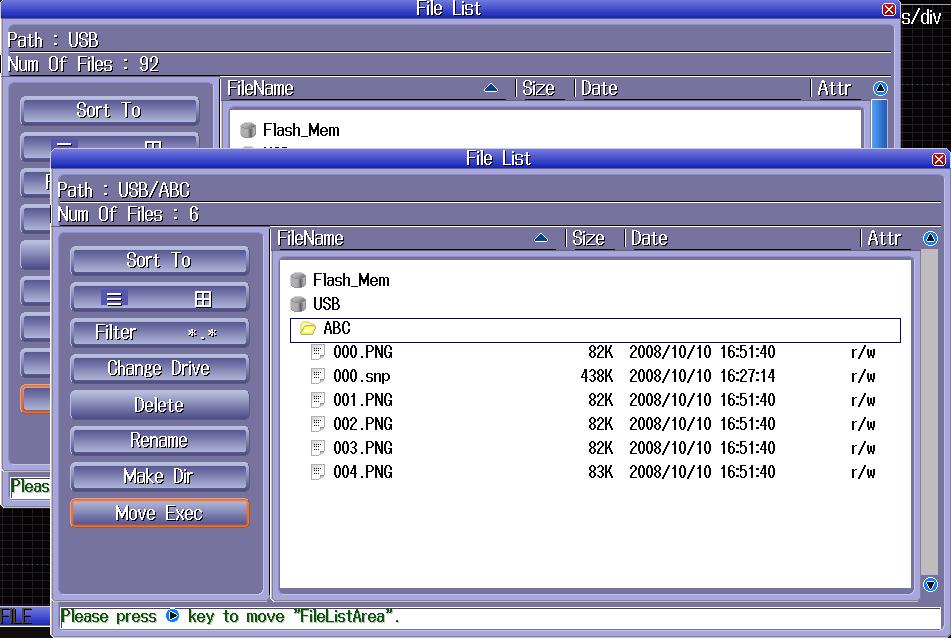 17.8 File Operations Moving Files (Move) Select the file that you want to move from the file list. Select Move on the operation menu to display the following screen.