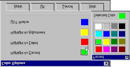 Test Screen Controlling the Component List, Keypad, and Area Map Window Areas Instruction Manual Color Options dialog with a color selection box To use this dialog, select the new color with the